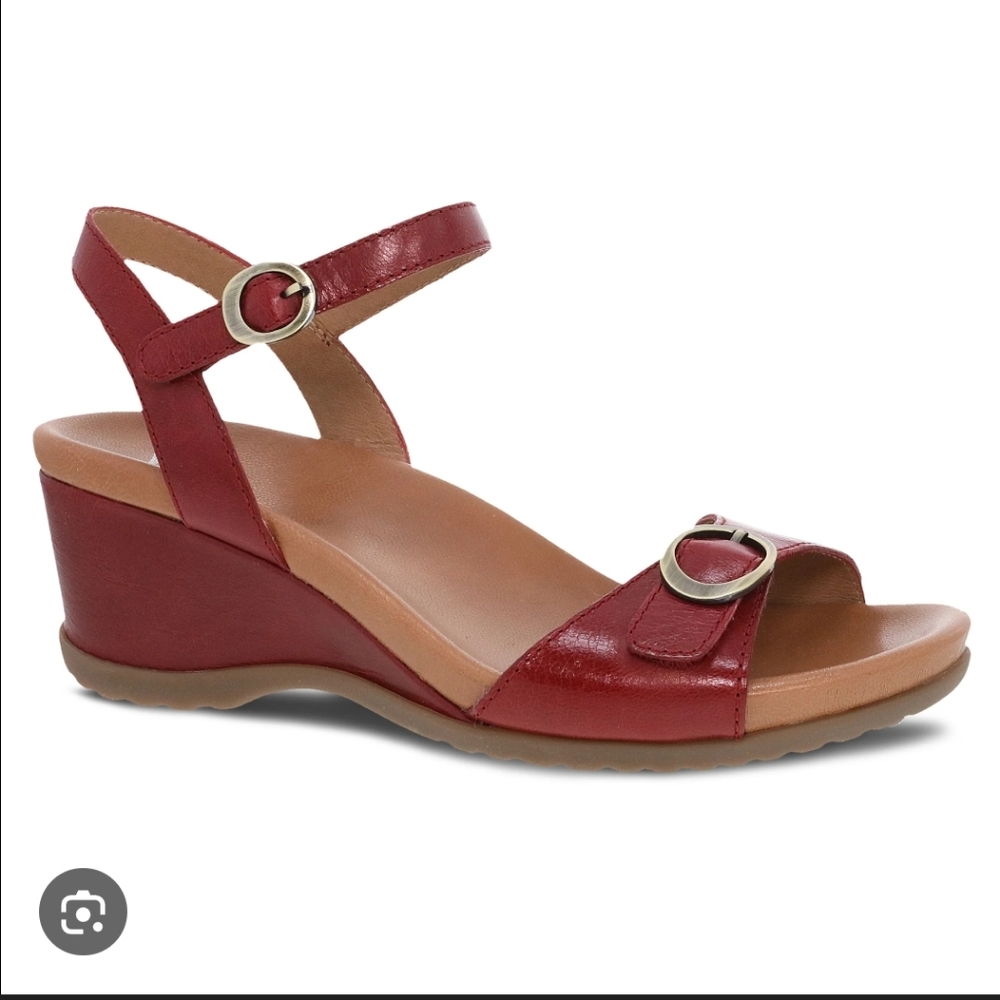 Dansko Arielle wedge sandals in red glazed kid leather